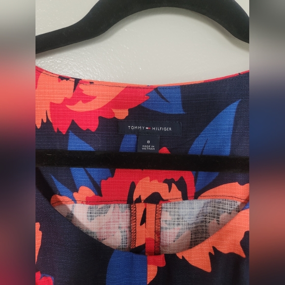 Tommy Hilfiger Floral Navy blue Cocktail Dress Size 8 with Belt 98% cotton - Picture 7 of 10